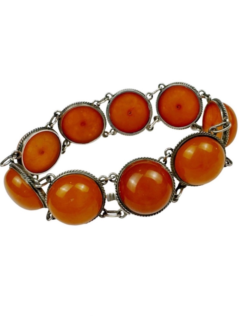 Continental Silver Link Carnelian Cabochon Bracelet